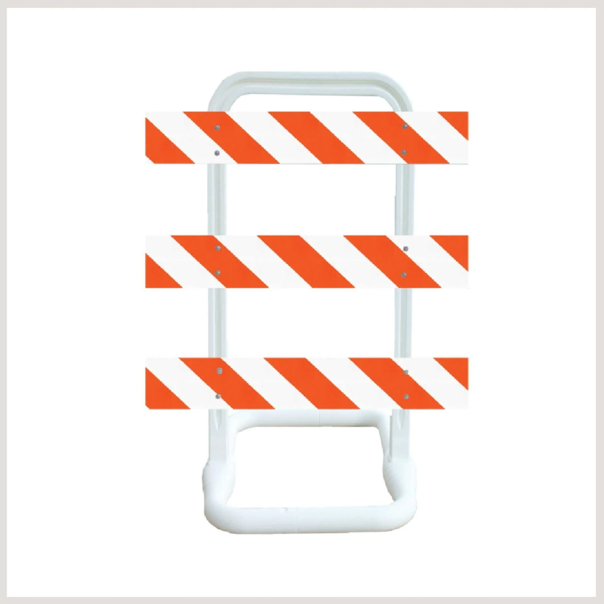 A white and orange striped barricade , indicating restricted access or safety measures.
