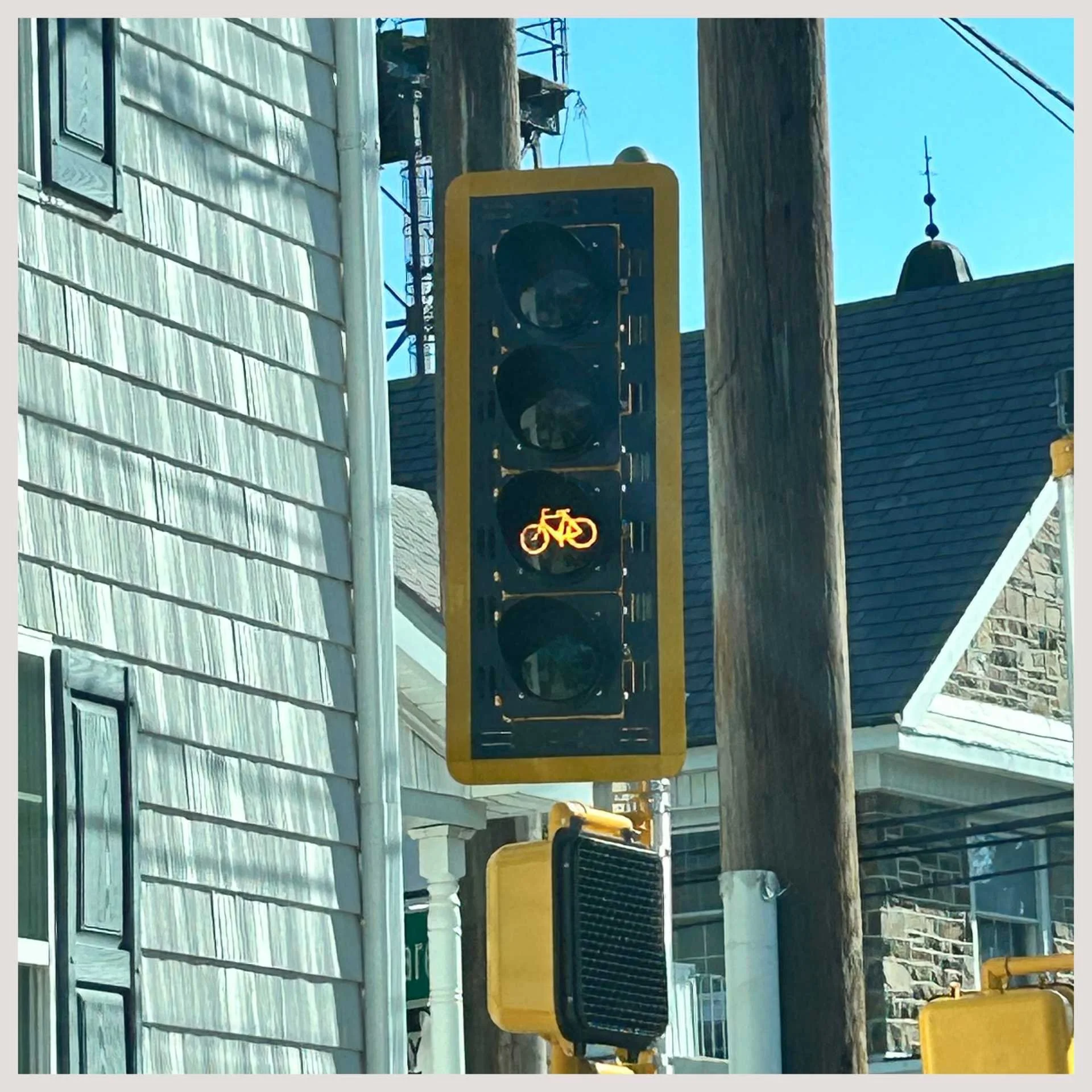 A traffic light featuring a bicycle icon, signaling safe passage for cyclists at the intersection.