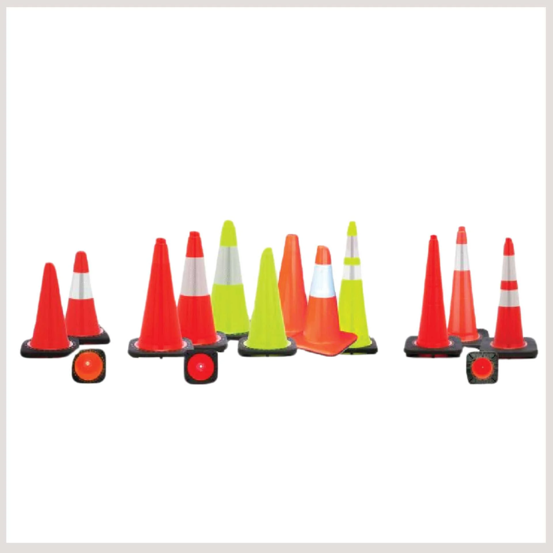 A row of orange traffic cones