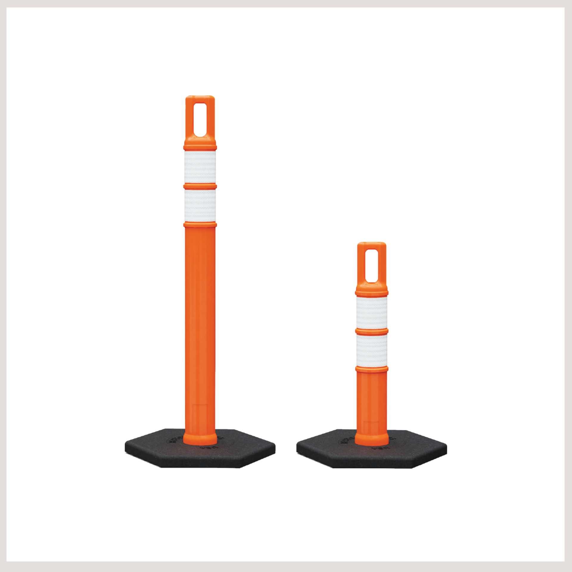 two orange and white delineators