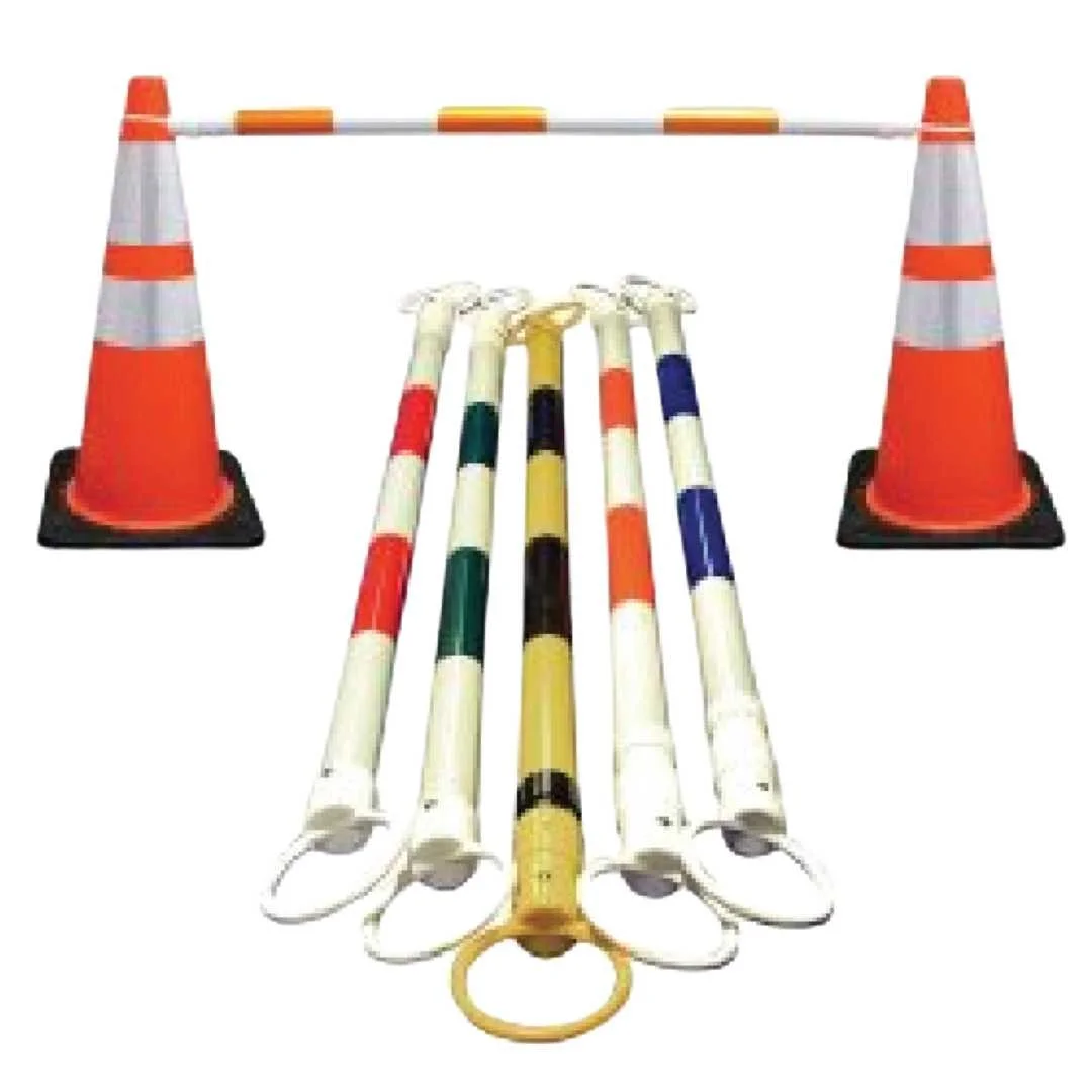 A collection of traffic cones in various colors arranged together, showcasing their distinct hues and shapes.